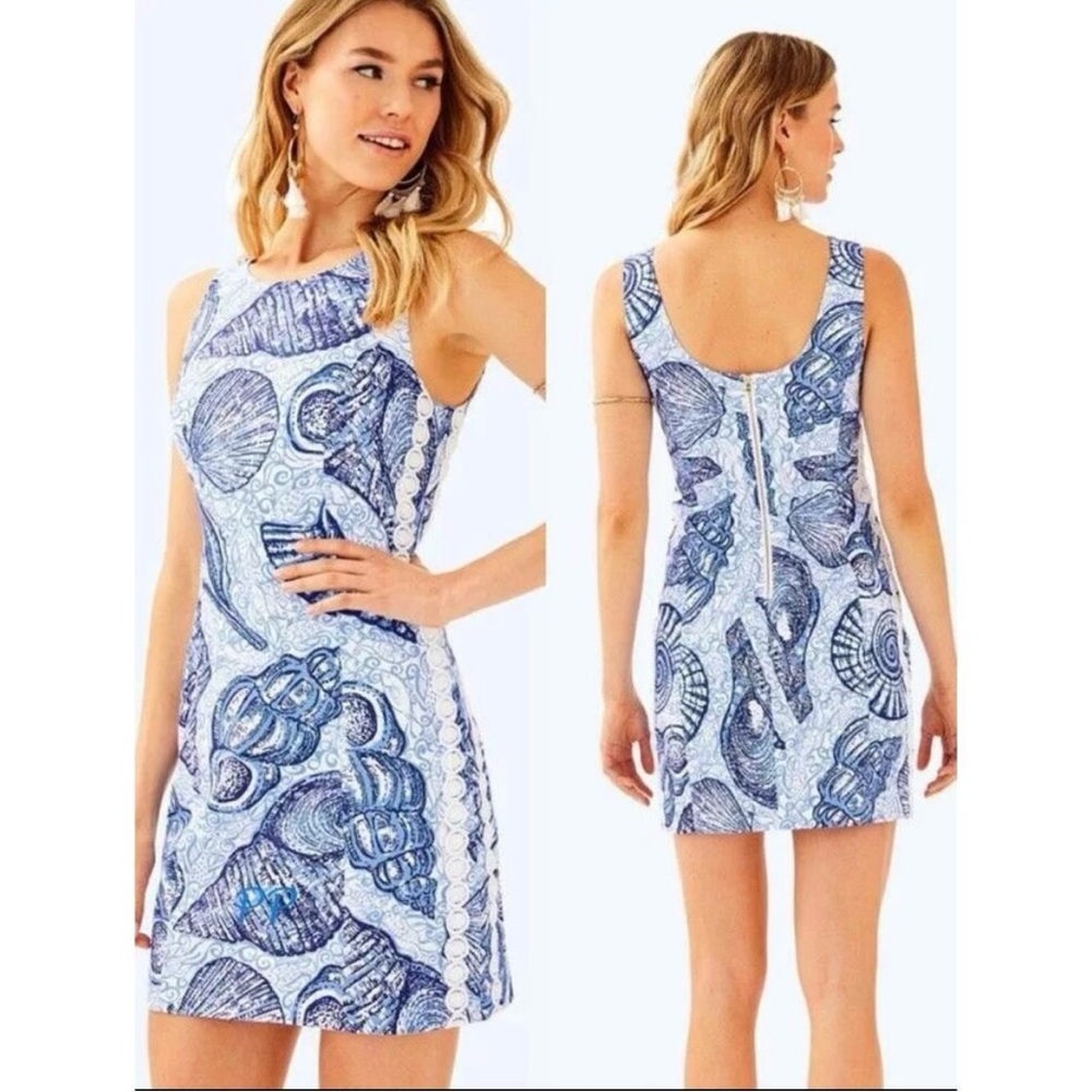 Lilly Pulitzer Mila Shift Dress Peri Pop Up Stuffed Shells 100% Cotton  Size 8
